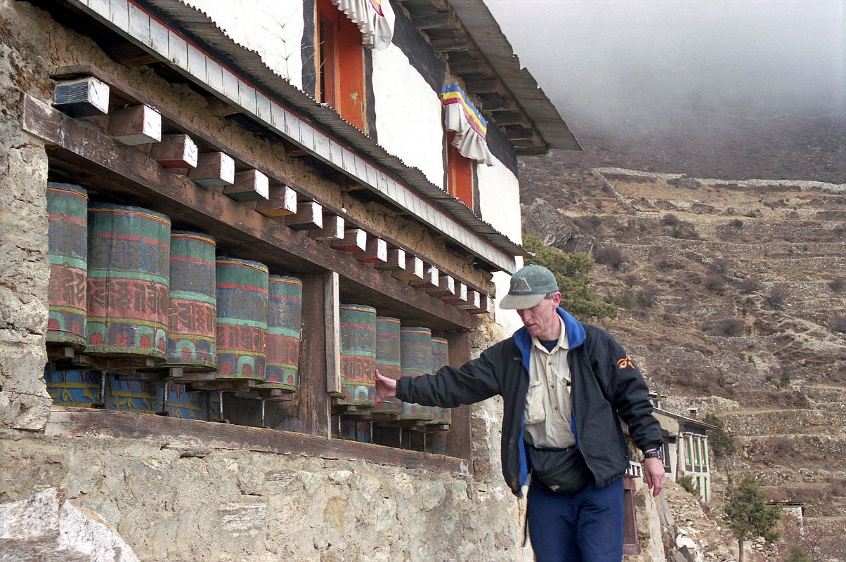 07 Jerome Ryan Turning Prayer Wheels At Namche Bazaar  Gompa